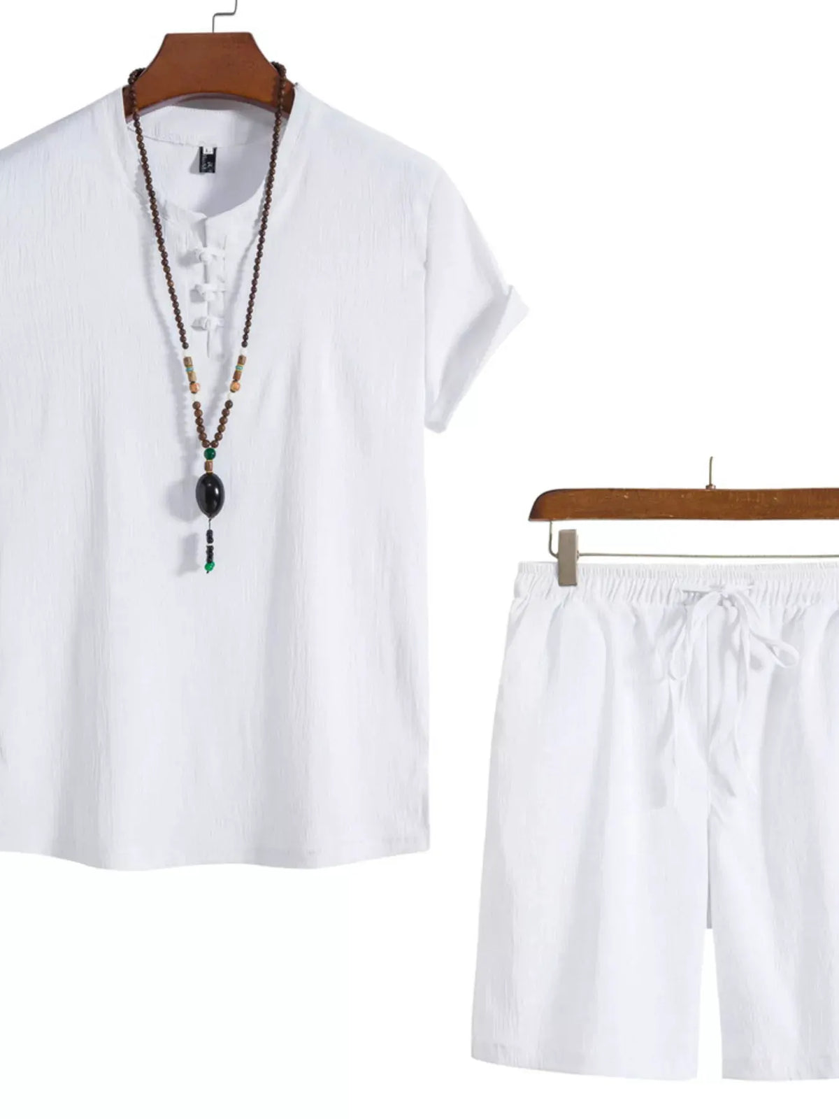 Men's Plus Size Mandarin Collar Short Sleeve Shirt and Shorts Set by Trendsi