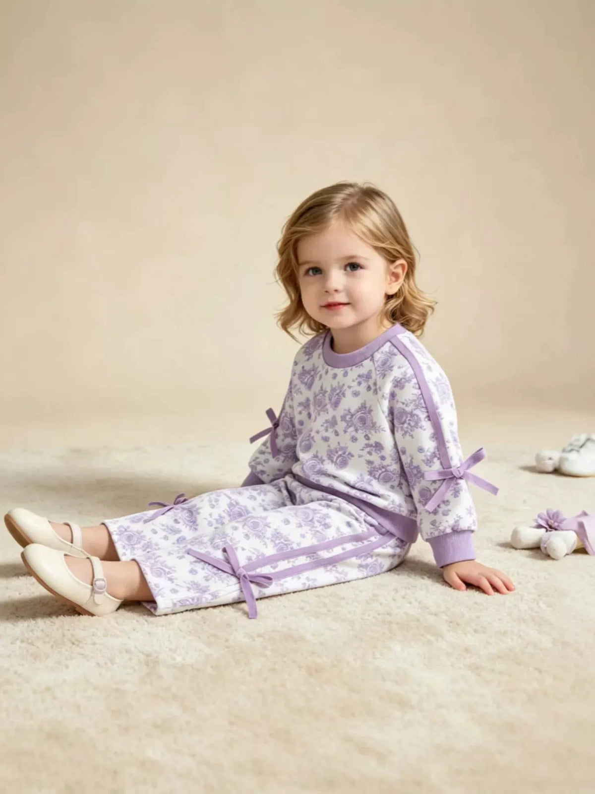 Children's Floral Print Round Neck Top and Pants Two-Piece Lounge Set by Trendsi