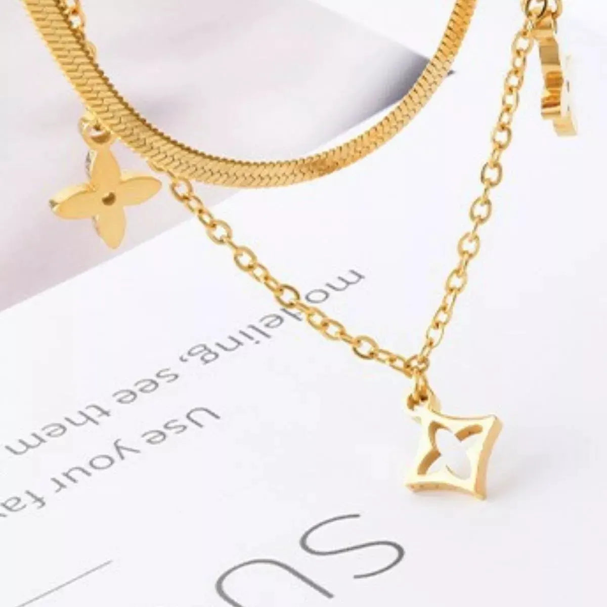 18K Gold-Plated Double Layered Charm Necklace by Partner Labels