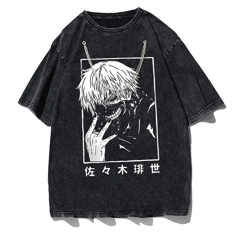 Washed Japanese Anime Graphic Streetwear T-Shirt by Vimost Shop