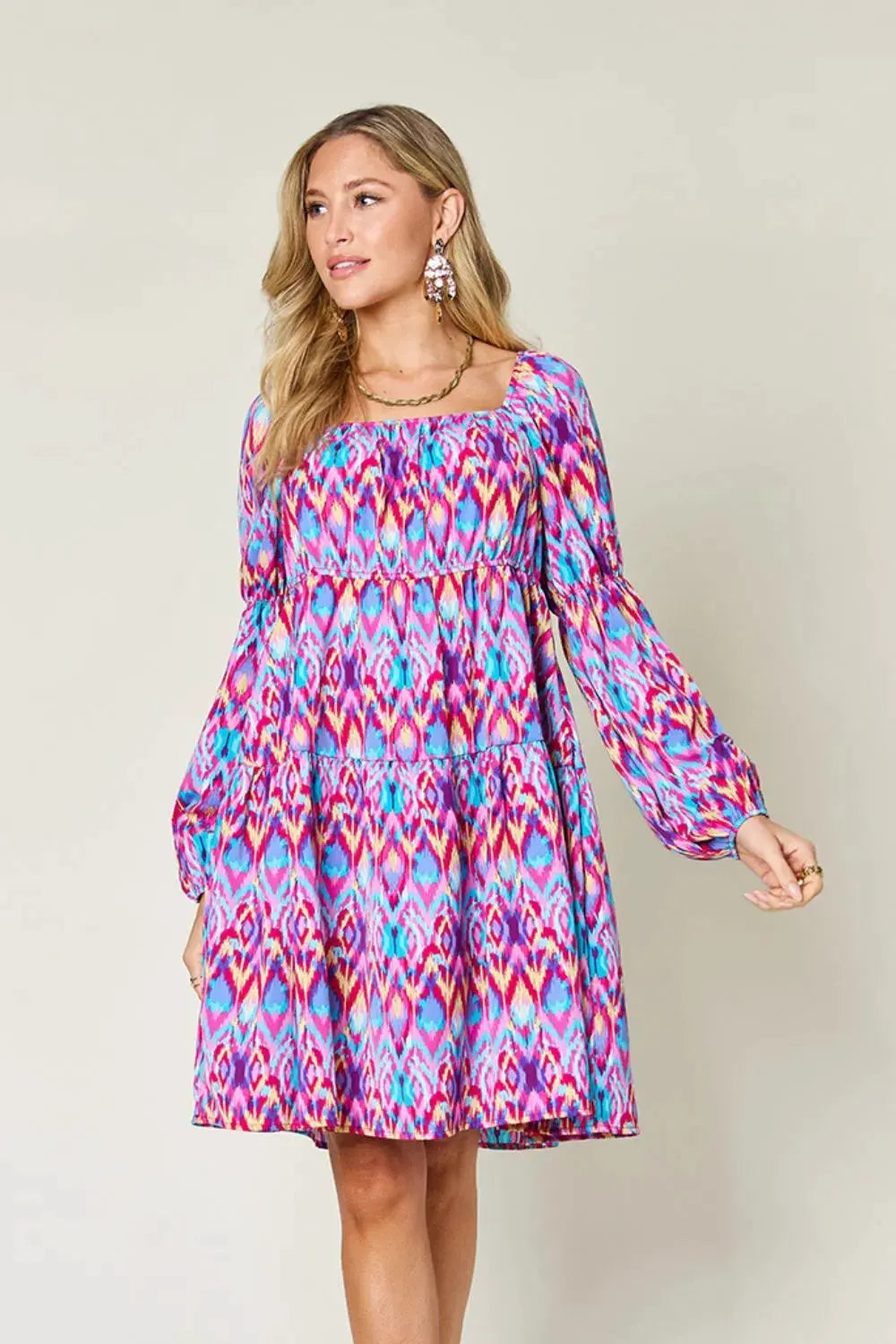 Double Take Full Size Printed Long Sleeve Dress by Double Take
