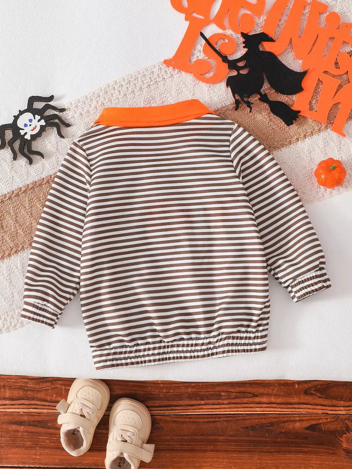 Children's Little Boo Halloween Striped Quarter-Zip Sweatshirt by Trendsi