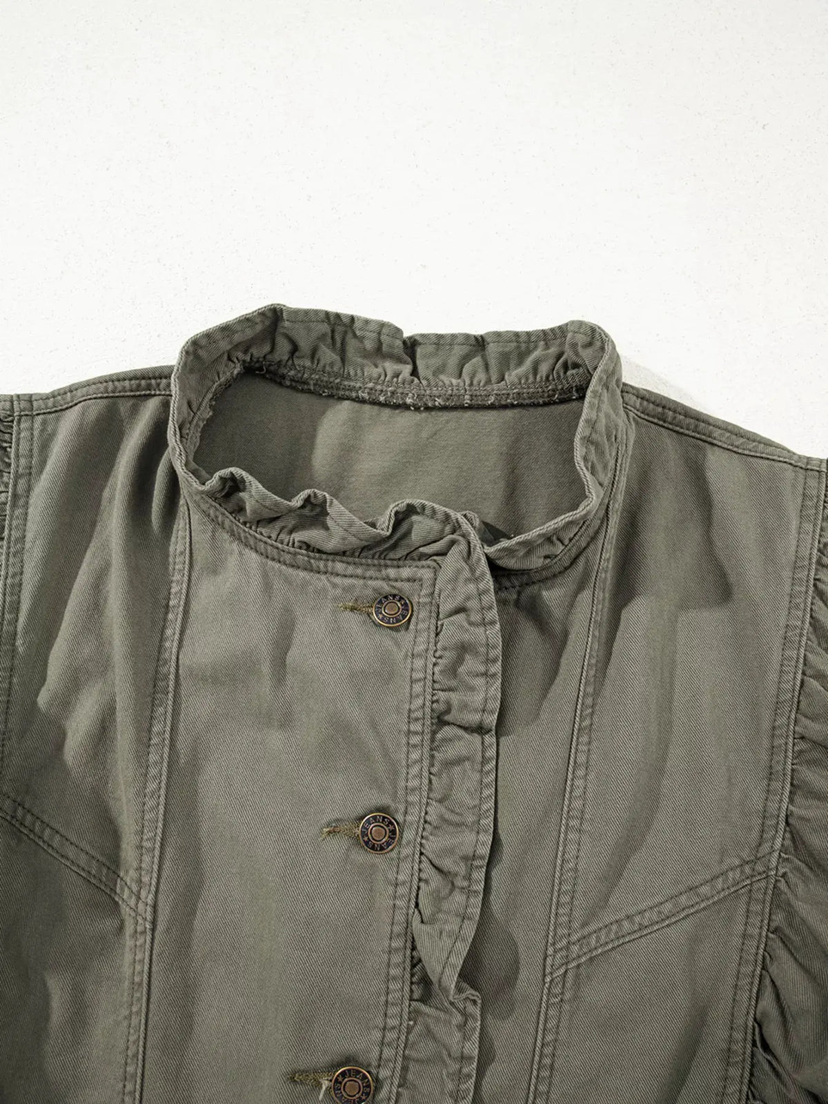 Ruffled Patchwork Denim Jacket Vest by Partner Label