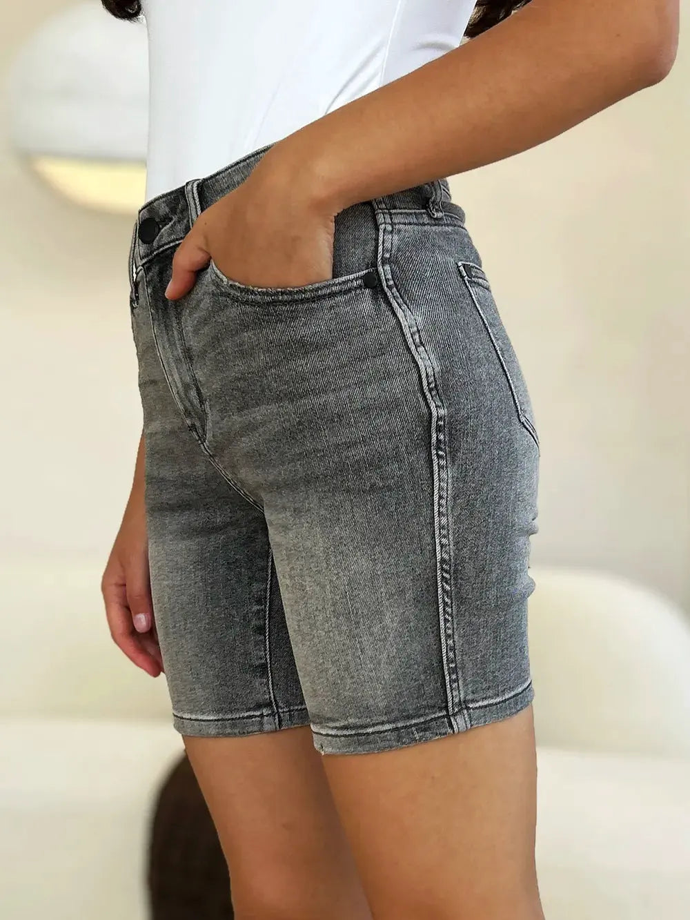 Judy Blue Full Size High Waist Washed Denim Shorts by Judy Blue