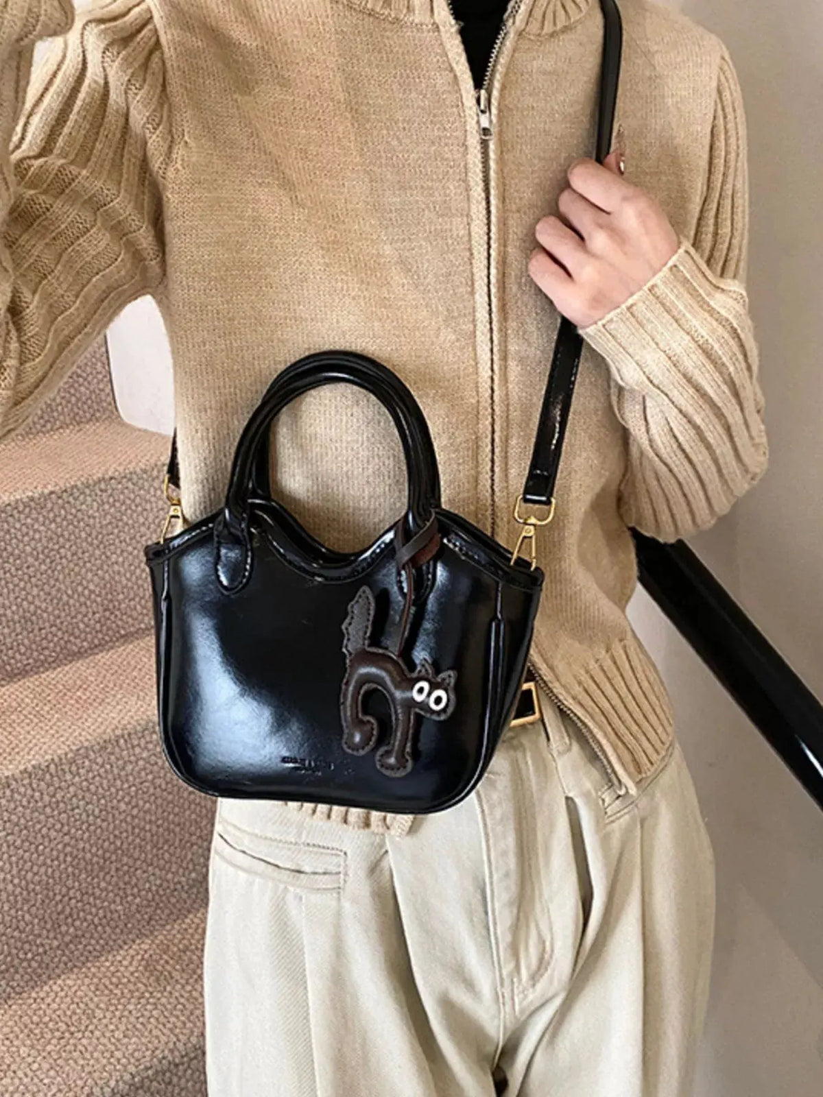 Leather Cat Charm Crossbody Bag by Partner Label