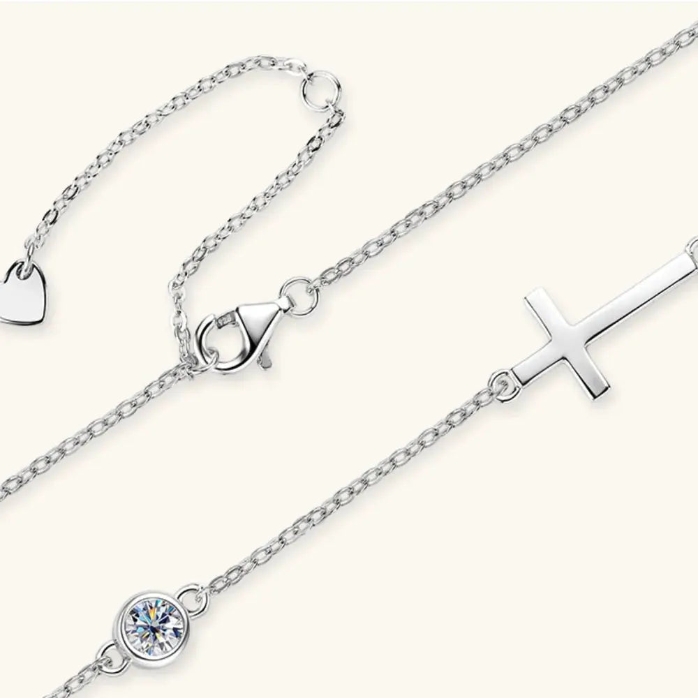 Cross 925 Sterling Silver Moissanite Necklace by Partner Label