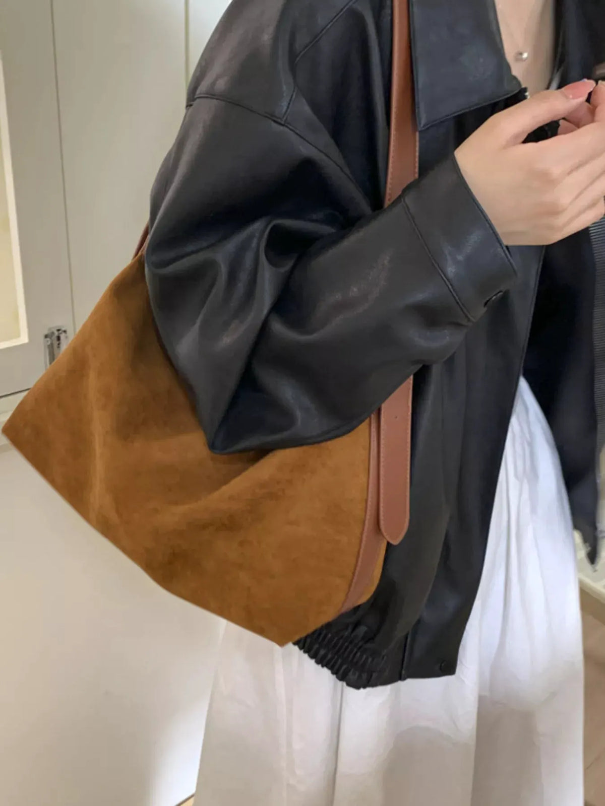 Solid Color Suede Hobo Crossbody Bag by Partner Label