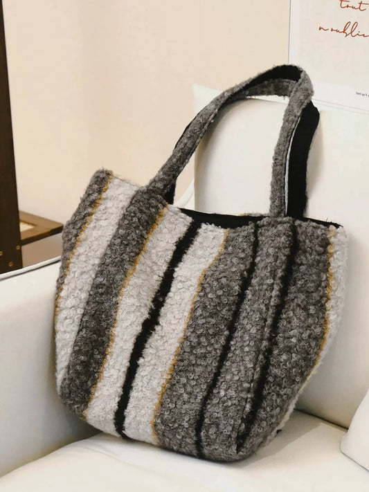 Reversible Striped Plush Tote Bag by Partner Label