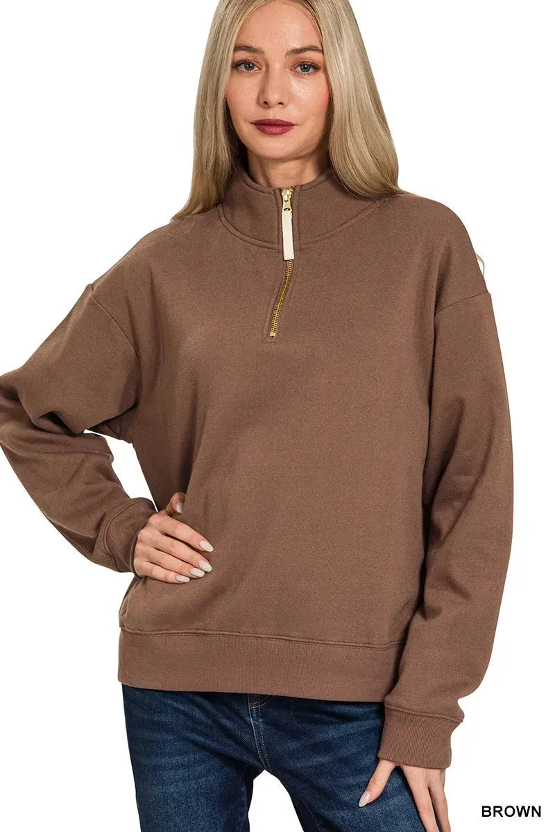 Zenana Fleece Half Zip Sweatshirt by Zenana