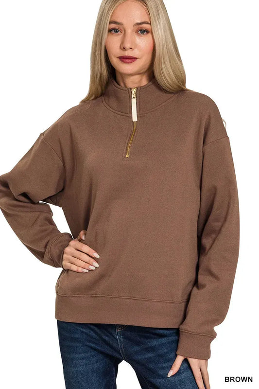Zenana Fleece Half Zip Sweatshirt by Zenana
