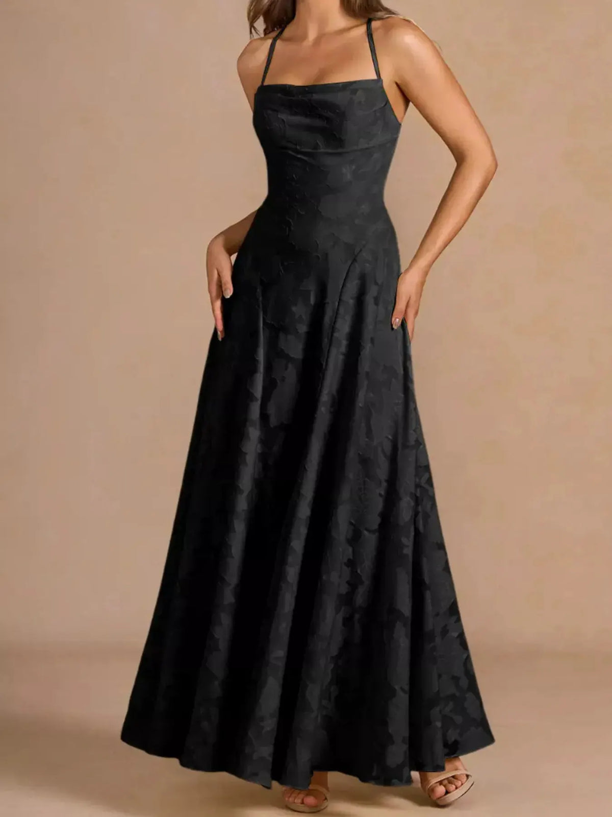 Lace Up Back Spaghetti Strap Maxi Dress by Partner Label
