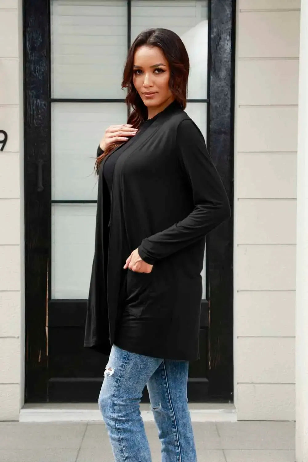 Basic Bae Full Size Open Front Long Sleeve Cardigan with Pockets | Partner Labels Selection by Partner Label