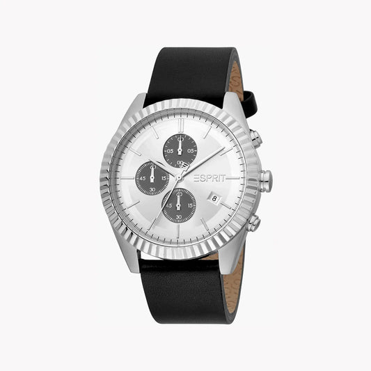 Esprit Men's Black Leather Watch, Silver Dial | Es1g211m0035 by ESPRIT