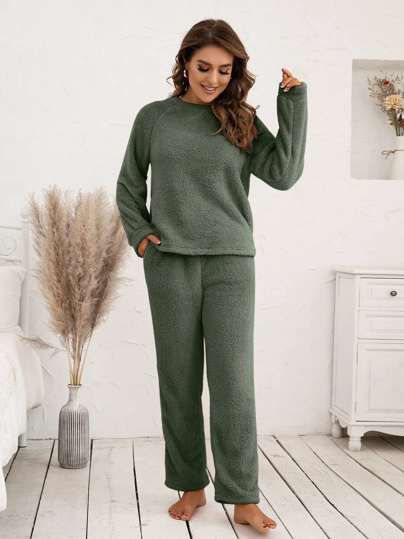 Ivy Lane Teddy Long Sleeve Top and Pants Lounge Set by Ivy Lane