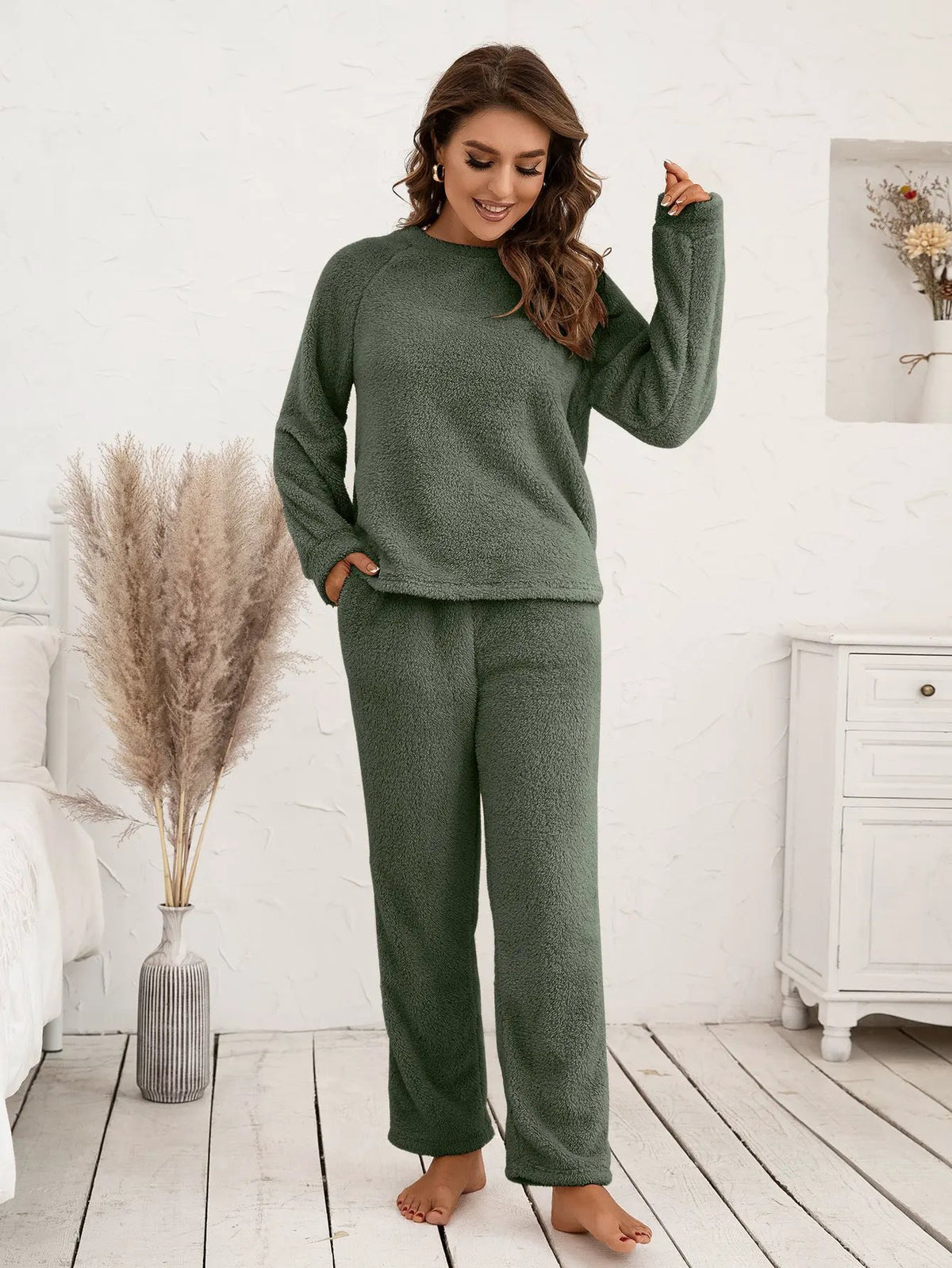 Ivy Lane Teddy Long Sleeve Top and Pants Lounge Set by Ivy Lane