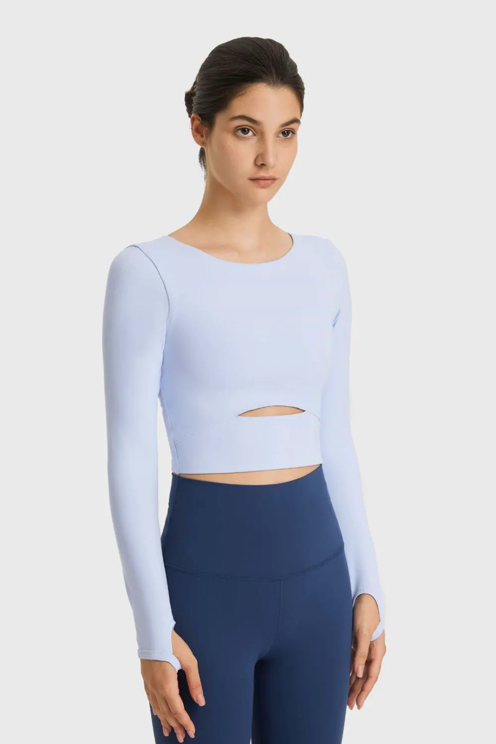 Millennia Cutout Long Sleeve Cropped Sports Top by Millennia