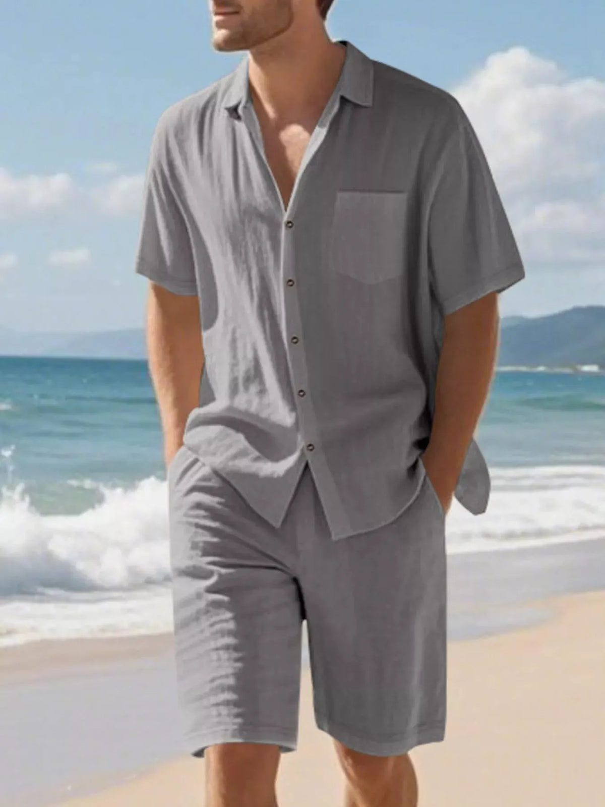 Men's Full Size Casual Button Up Shirt and Shorts Set Plus Size by Trendsi