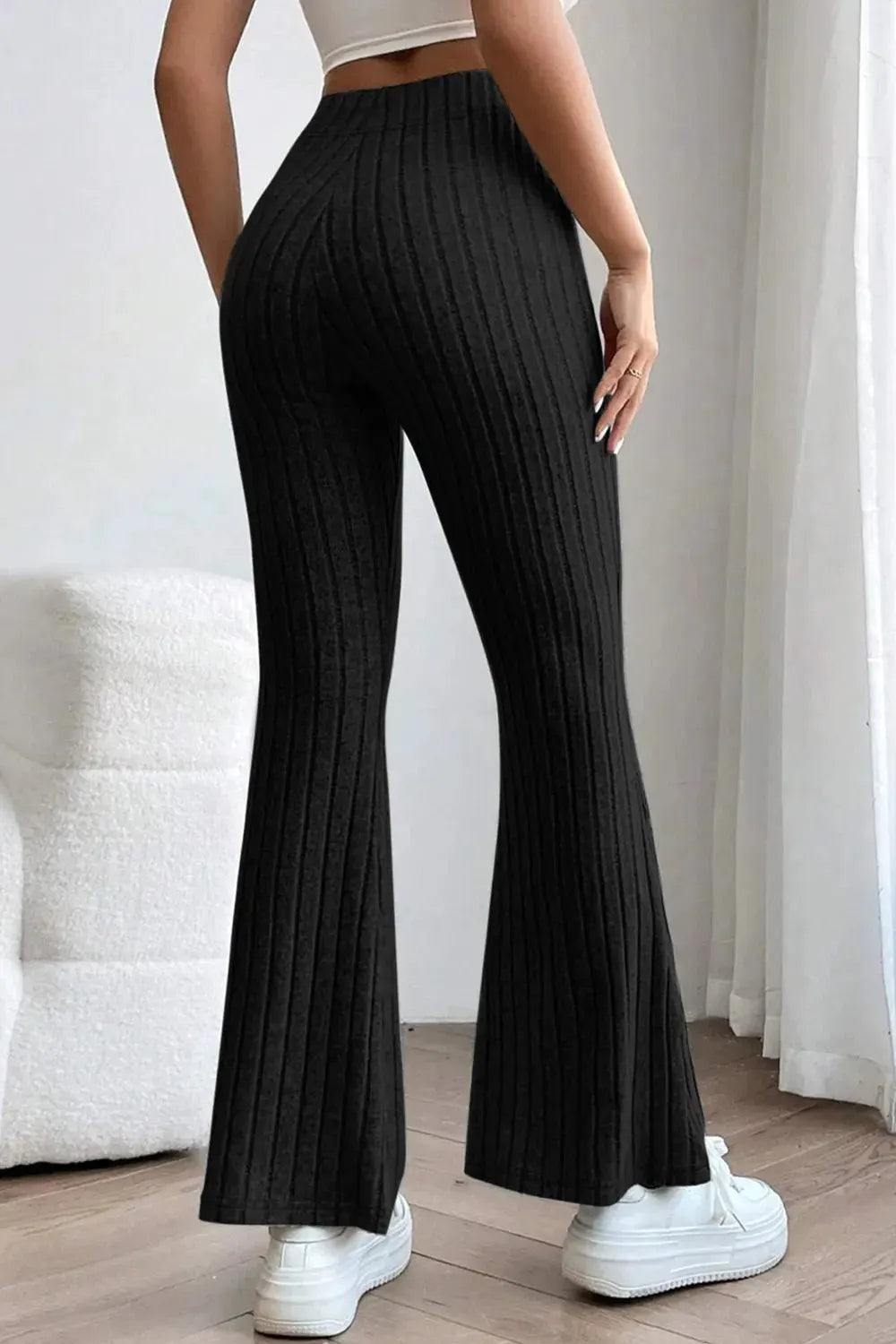 Basic Bae Full Size Ribbed High Waist Flare Pants by Partner Label
