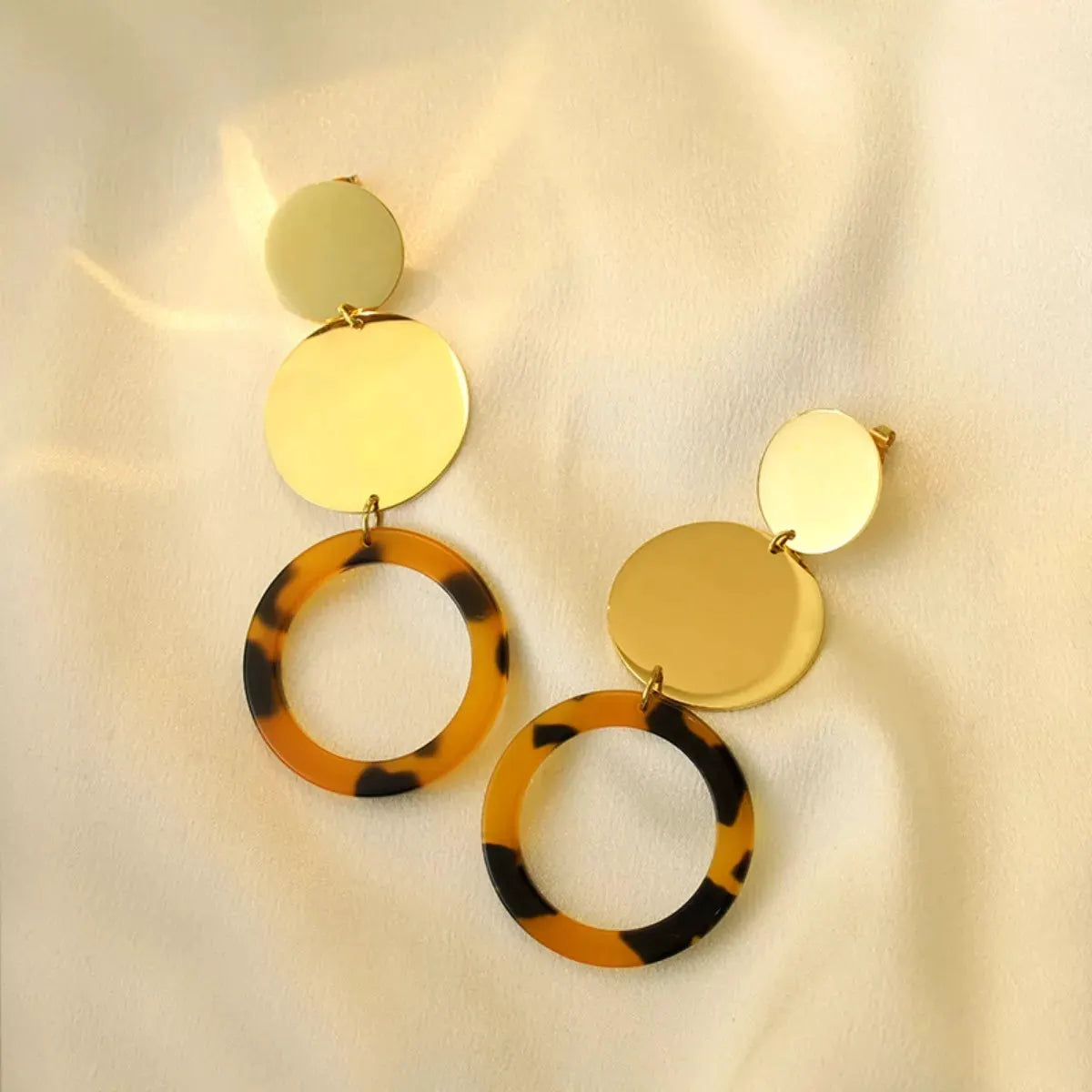 18K Gold-Plated Geometric Circle Dangle Earrings by Partner Label