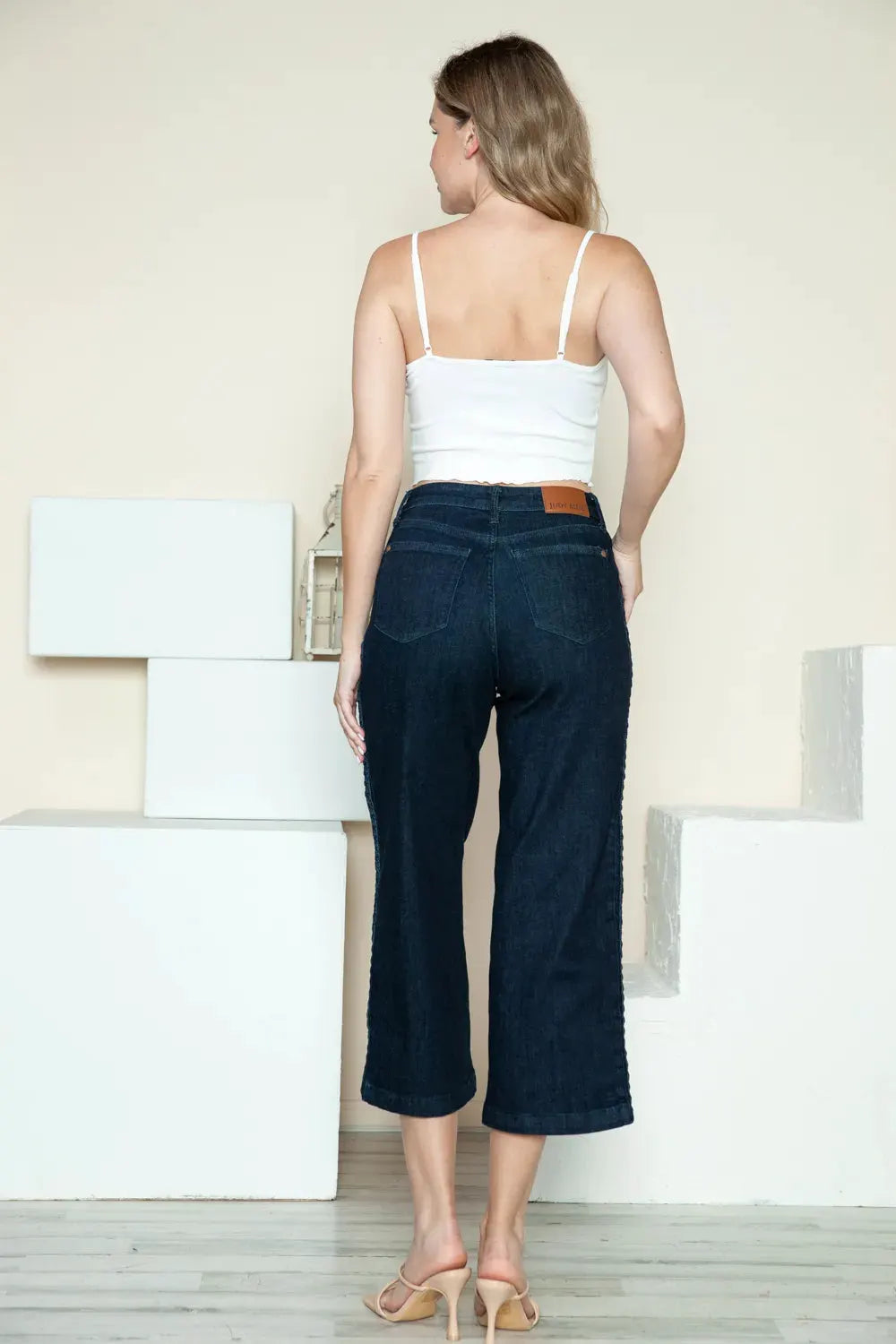 Judy Blue Full Size Side Seam Braid Detail Crop Wide Leg Jeans by Judy Blue