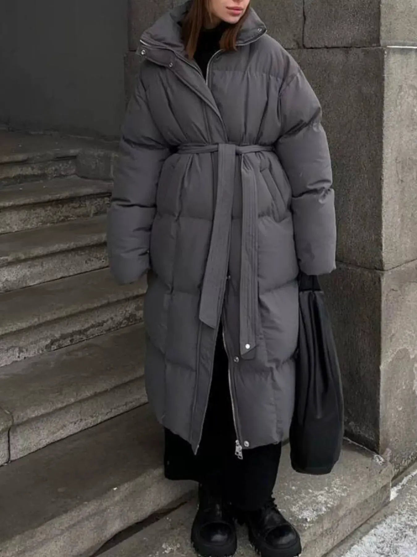 Longline Padded Winter Coat with Belted Waist | Partner Labels Selection by Partner Label