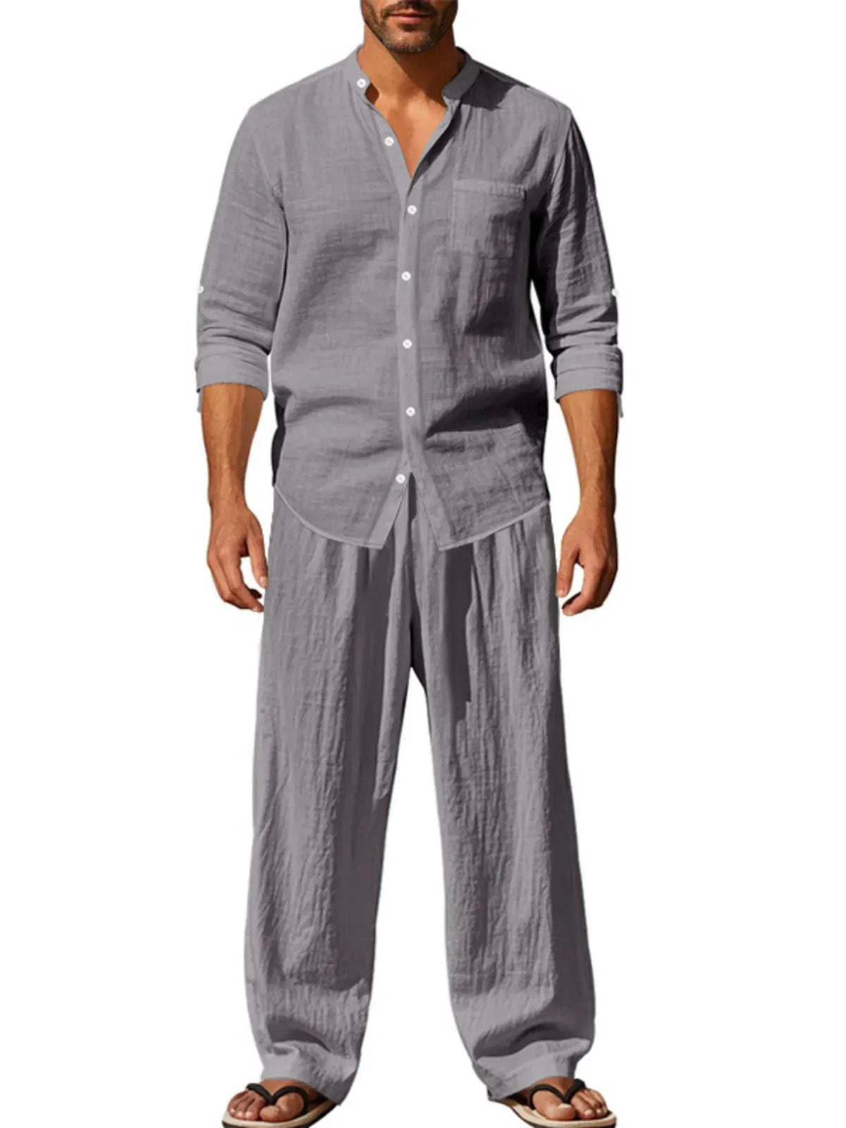Men's Full Size Button Up Shirt and Pants Set Plus Size by Trendsi