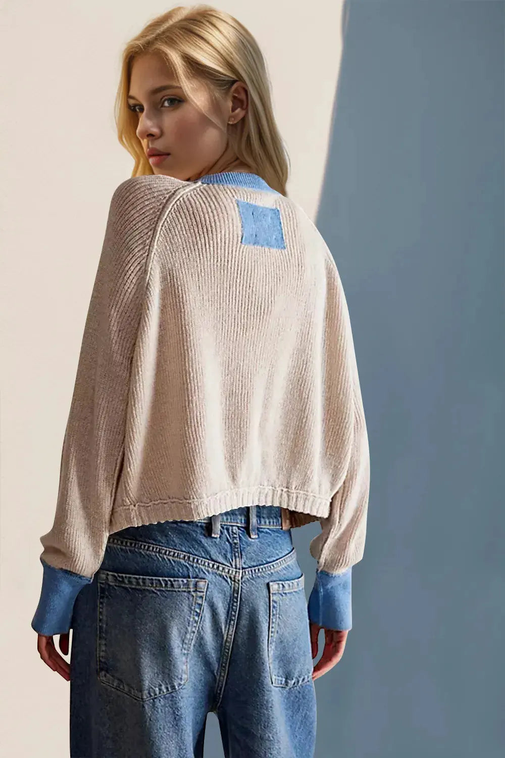 Double Take Contrast Button Up Long Sleeve Cardigan by Double Take