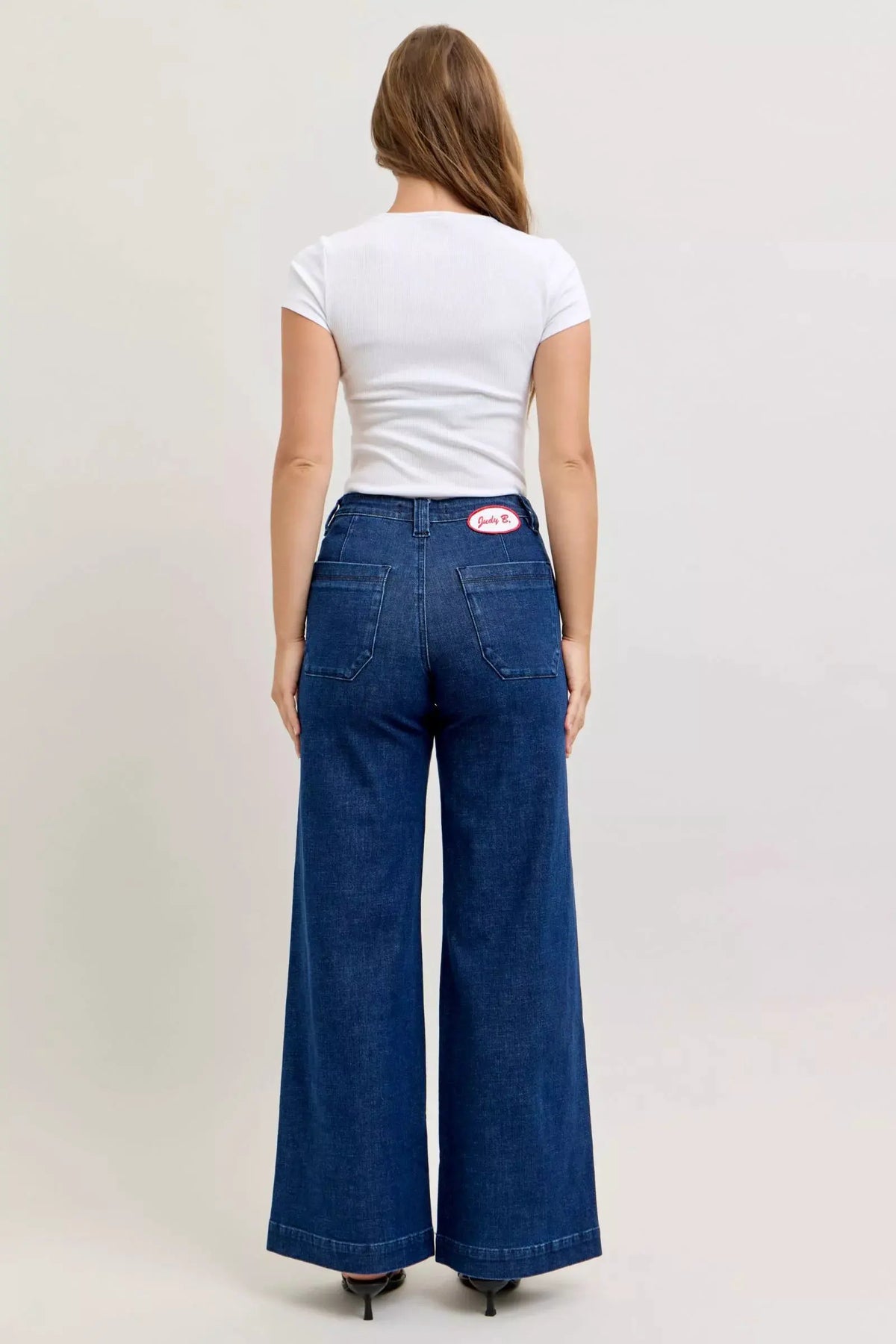 Judy Blue High-Waisted Retro Wide Jeans with Patch Pkts & Twisted Seams by Judy Blue