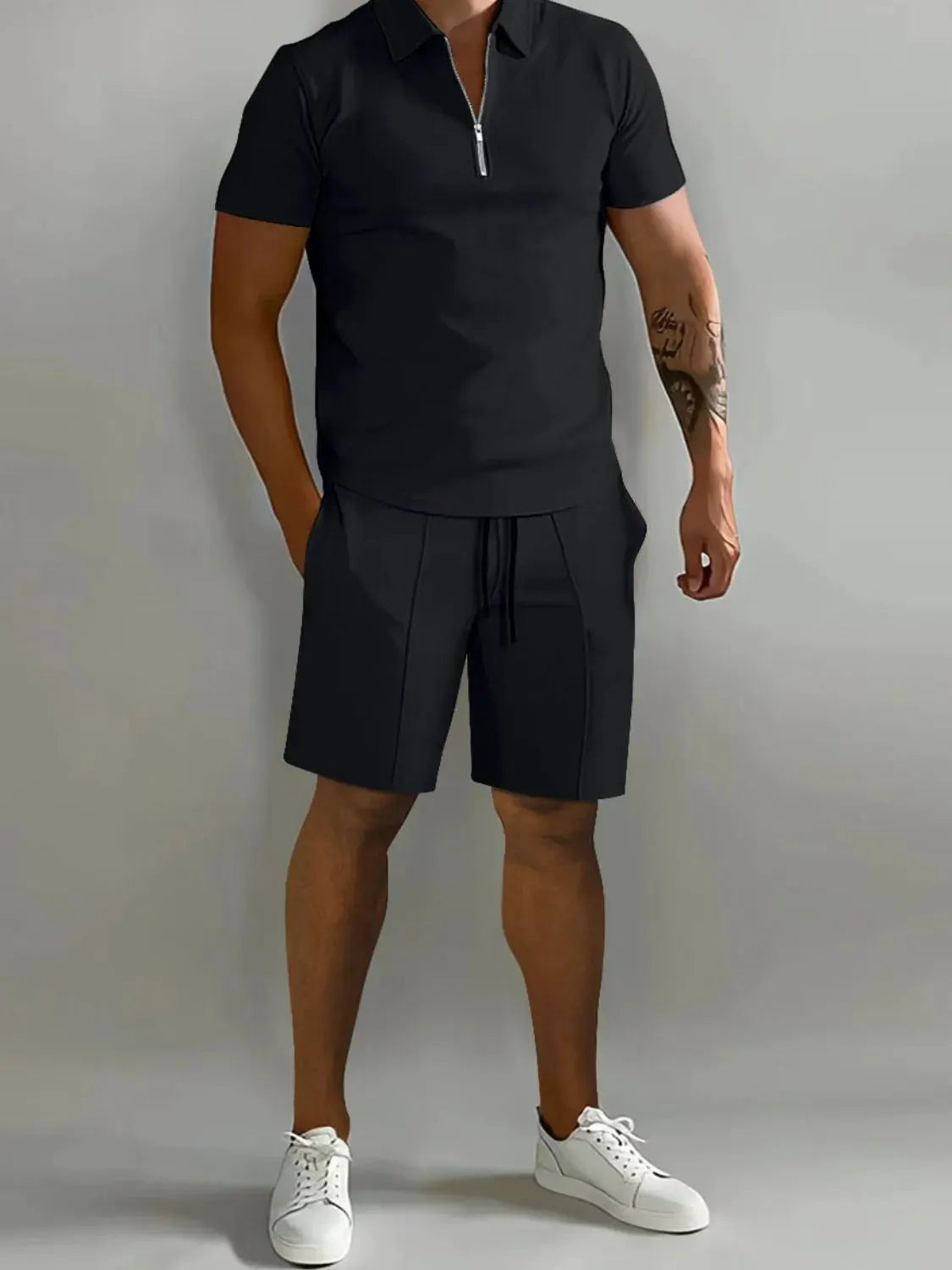 Men's Full Size Collared Neck Short Sleeve Top and Shorts Set Plus Size by Partner Label