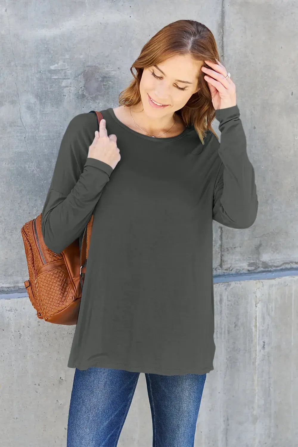 Basic Bae Full Size Round Neck Dropped Shoulder T-Shirt by Basic Bae