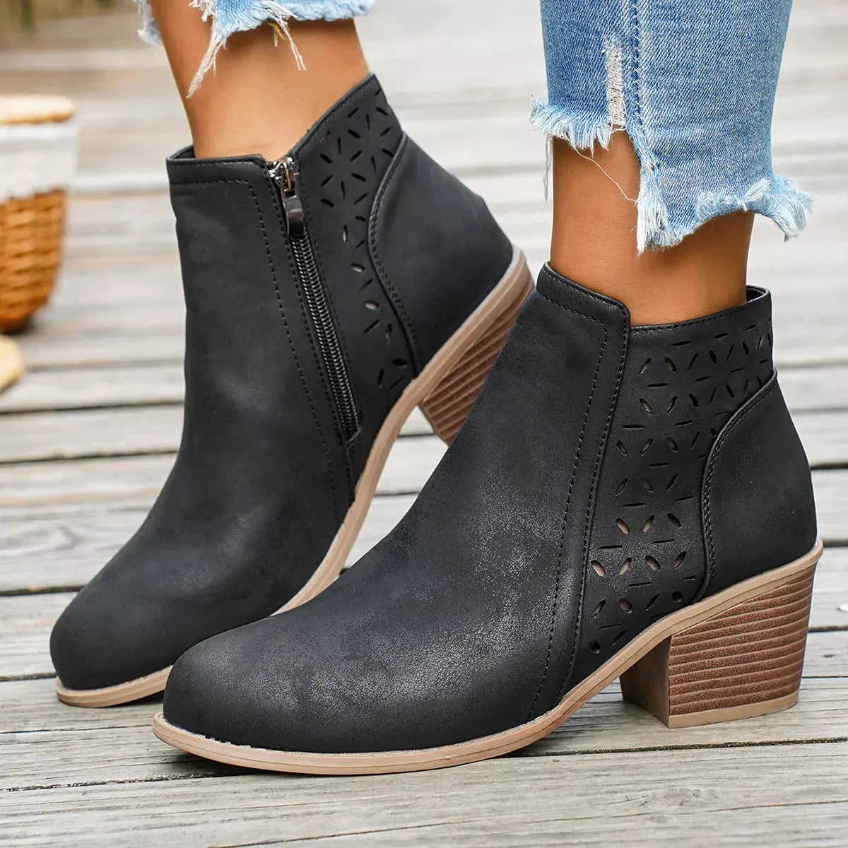 Round Toe Block Heels Boots by Partner Label