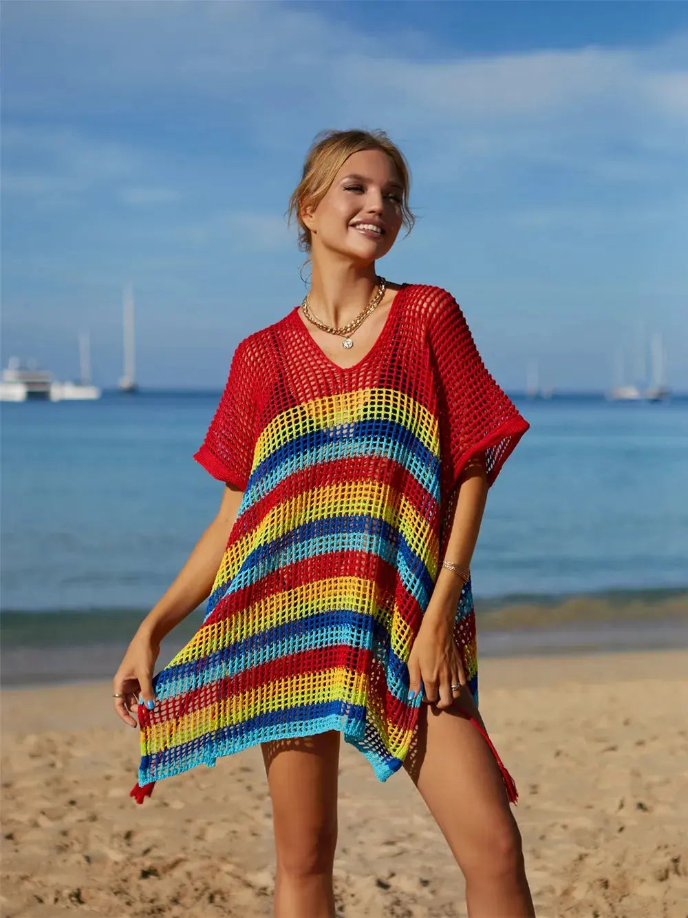 Angel Wings Cutout Striped Cover-Up with Tassel by Partner Labels