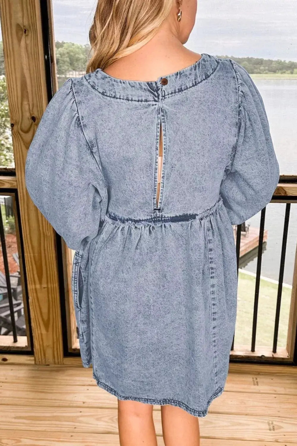 Vintage Wash Denim Dress with Pockets by Partner Label