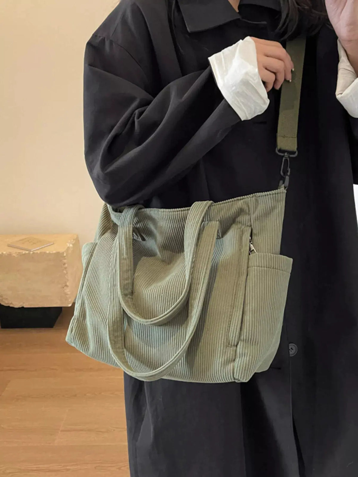 Corduroy Solid Color Handbag by Partner Label