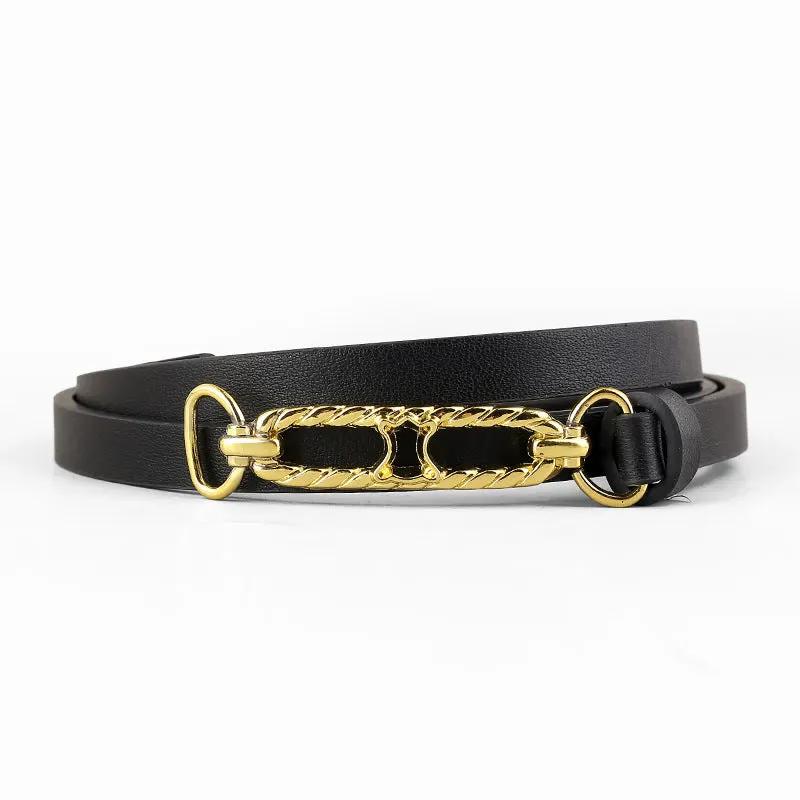 Gold Buckle Skinny Belt by Trendsi