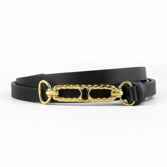 Gold Buckle Skinny Belt by Trendsi