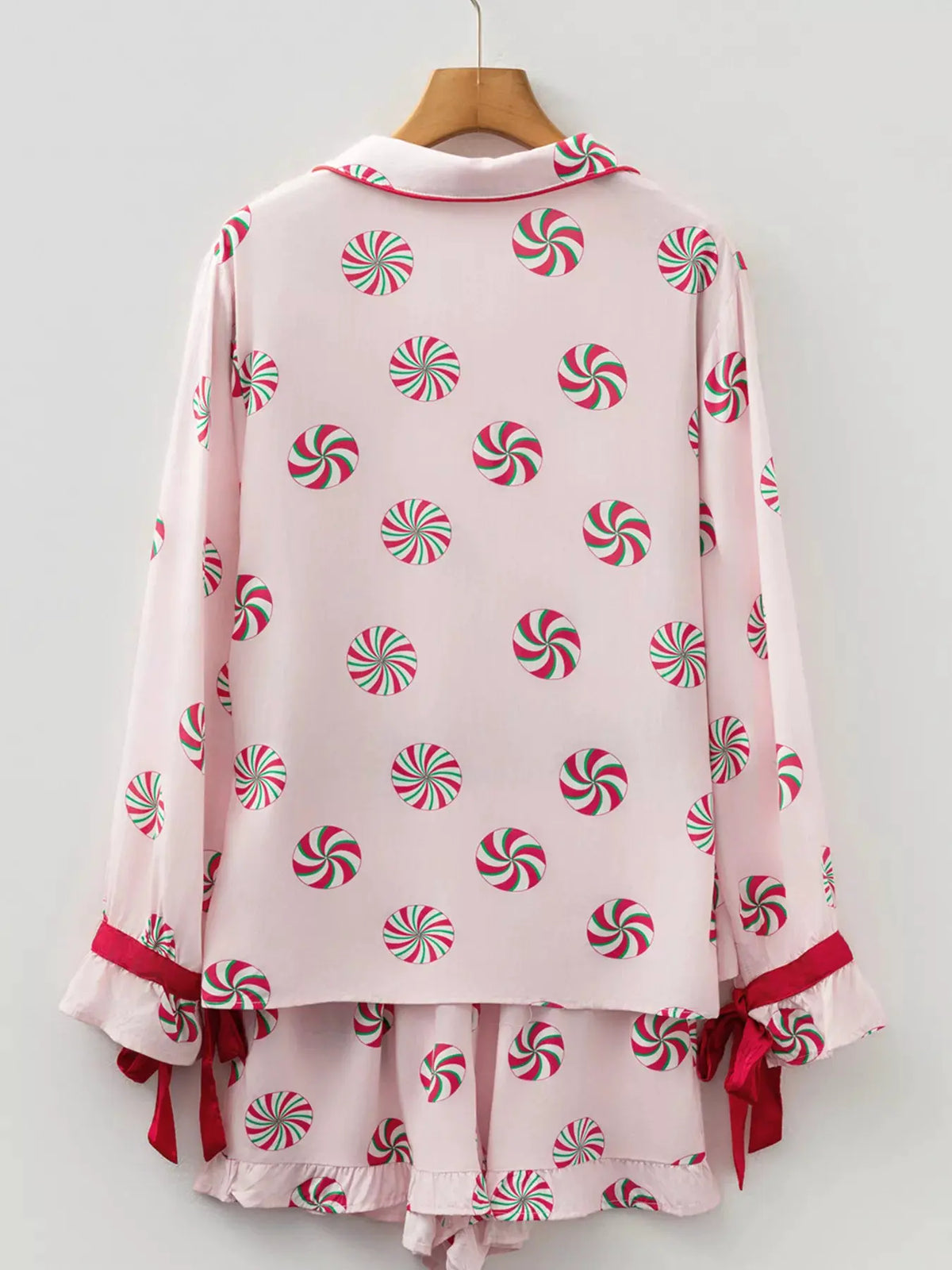 Christmas Candy Contrast Trim Bow Knot Top and Shorts 2pcs Pajama Set by Partner Label