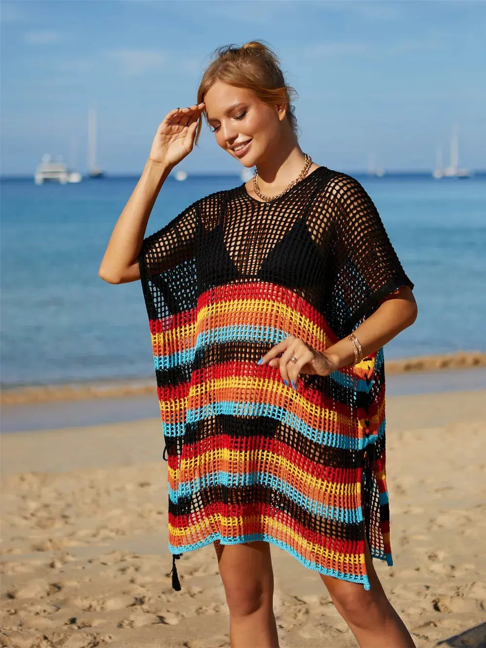 Angel Wings Cutout Striped Cover-Up with Tassel by Partner Labels