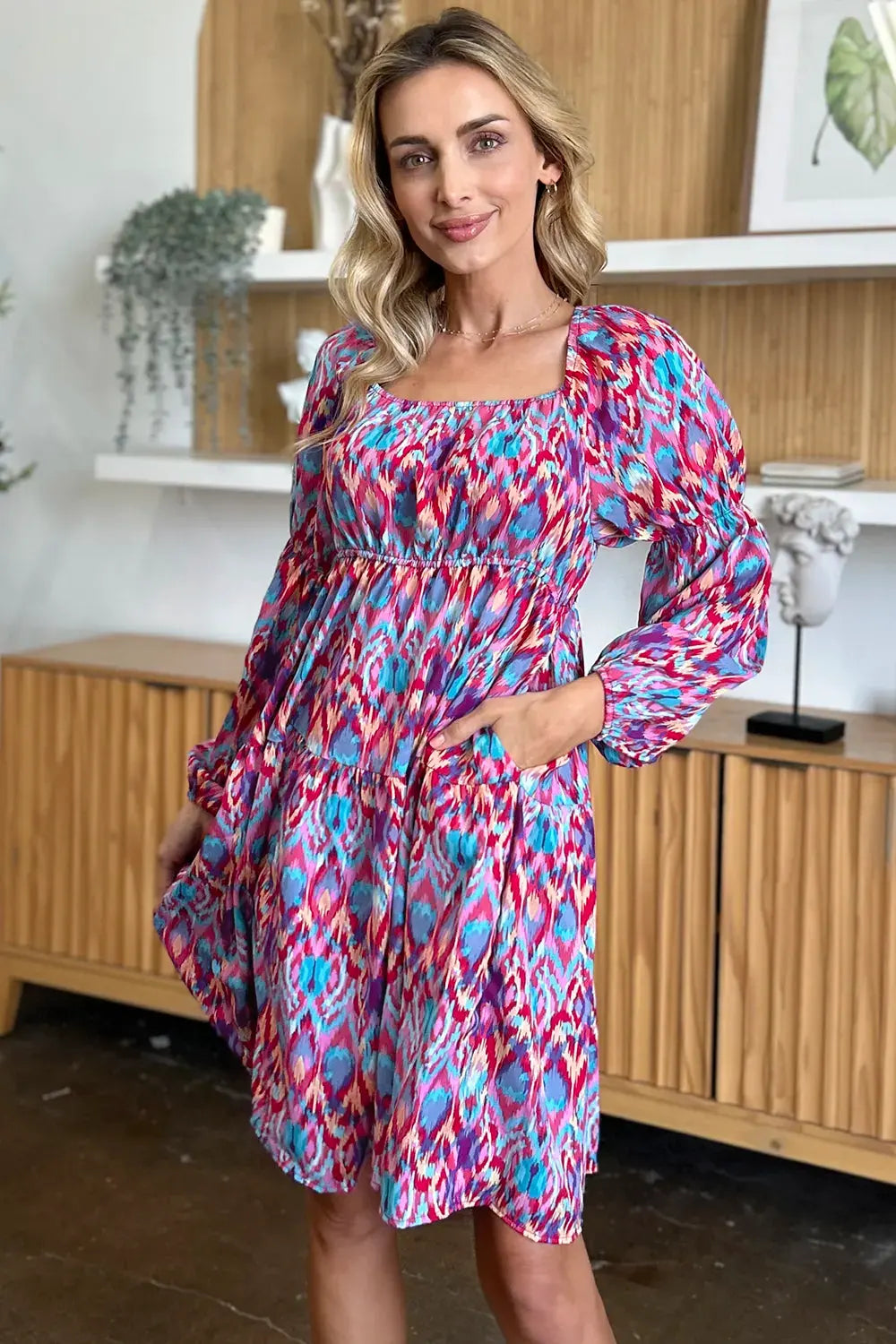 Double Take Full Size Printed Long Sleeve Dress by Double Take