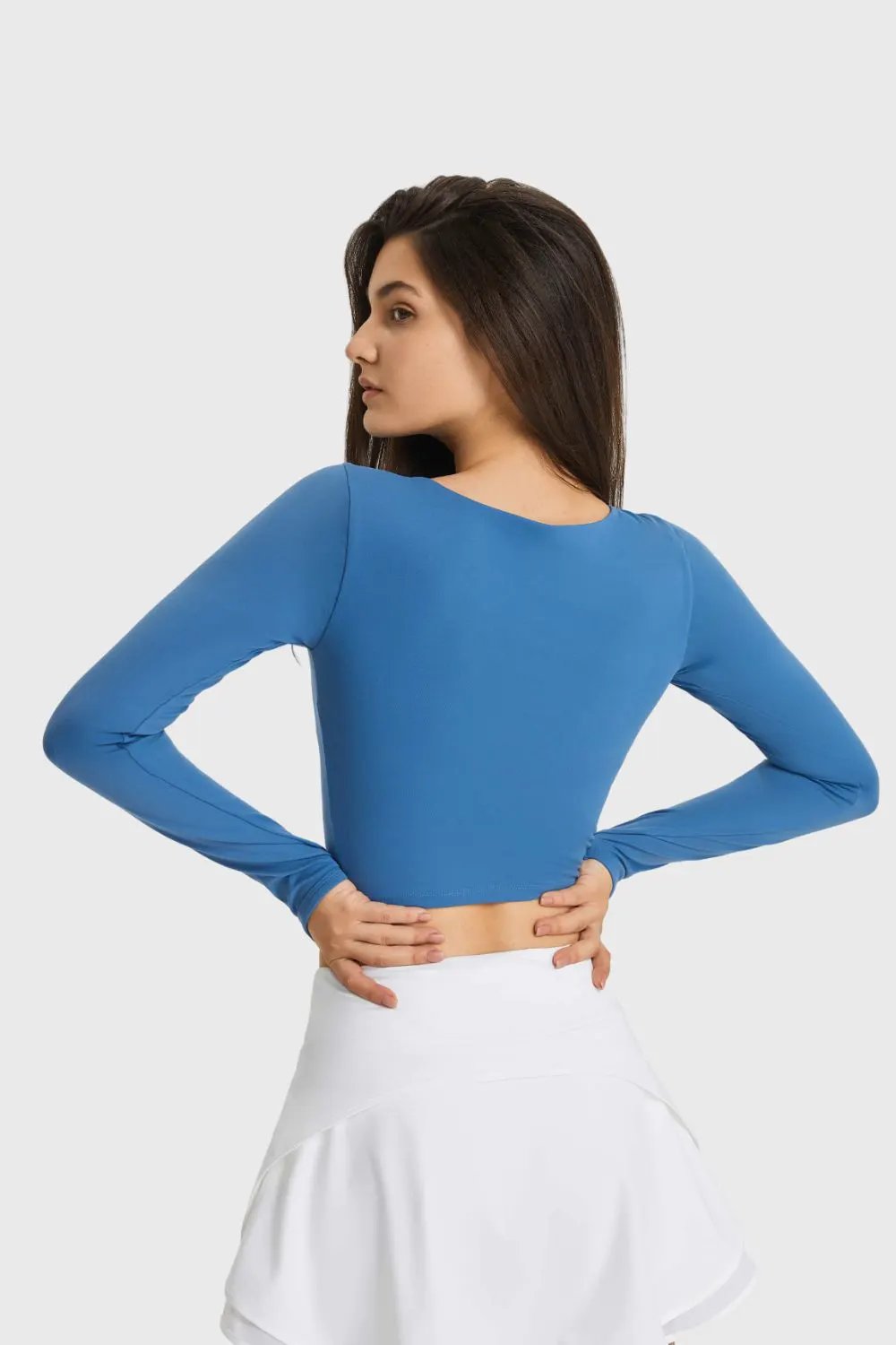 Millennia Cutout Long Sleeve Cropped Sports Top by Millennia