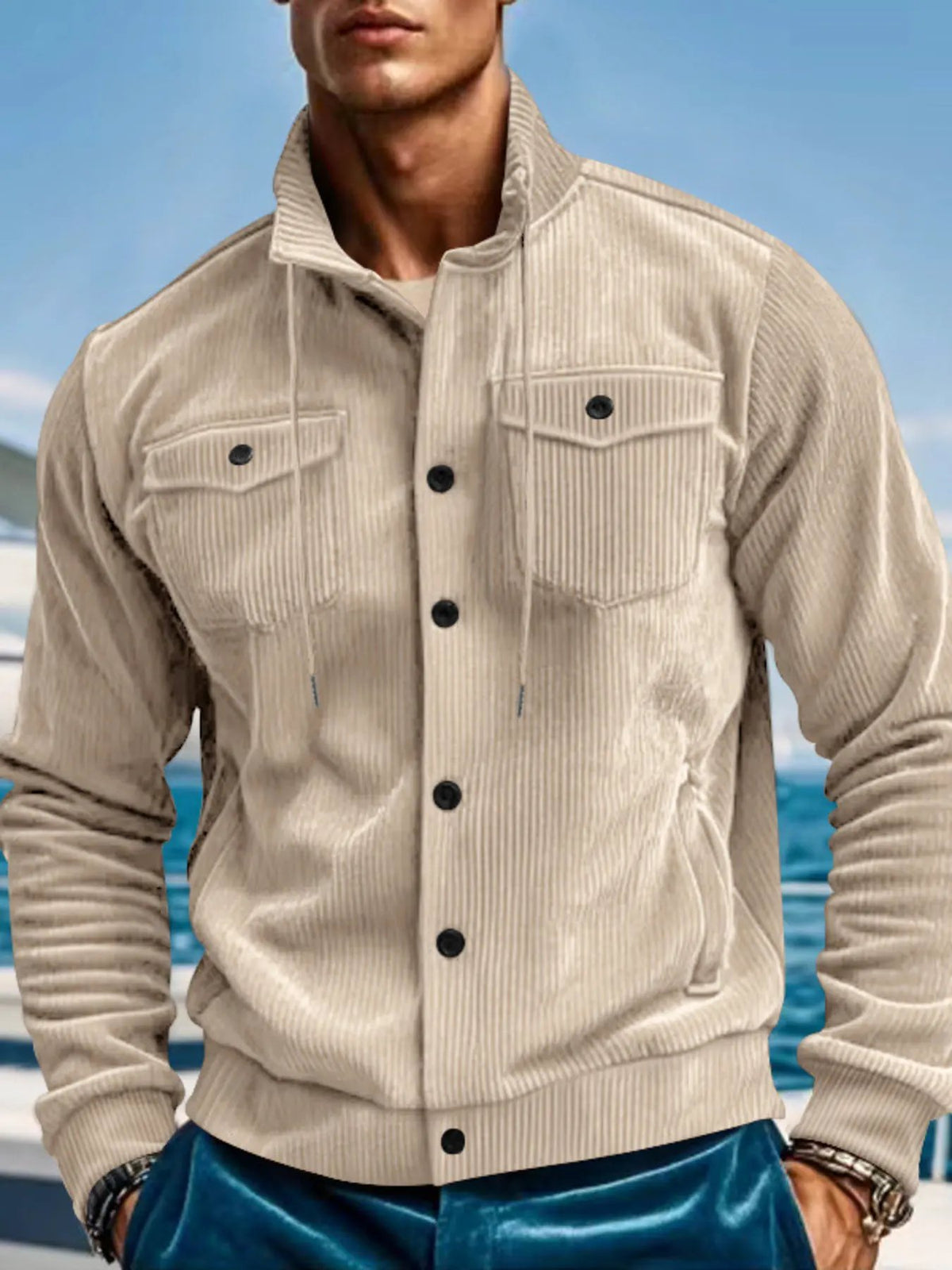 Men's Full Size Corduroy Button Up Casual Jacket Plus Size by Trendsi