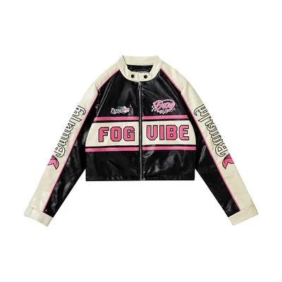 Short PU Leather Motorcycle Suit Women's Jacket Racing Suit Coat by Maiden-Art