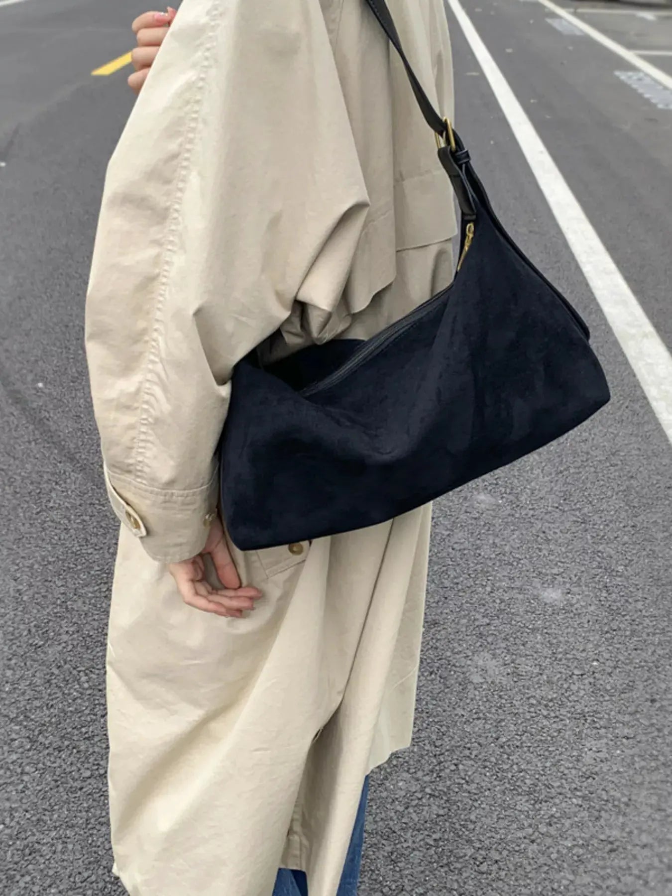 Solid Color Suede Hobo Crossbody Bag by Partner Label
