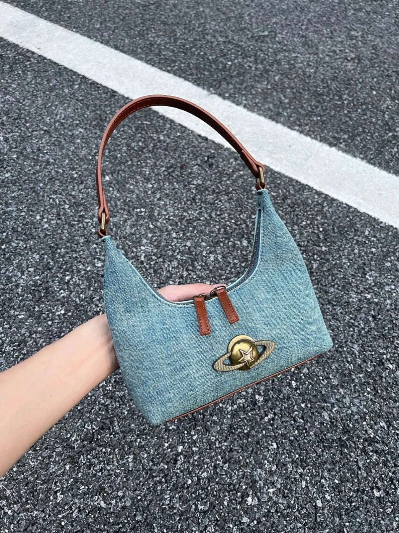 Denim Planet Decor Shoulder Bag by Partner Label