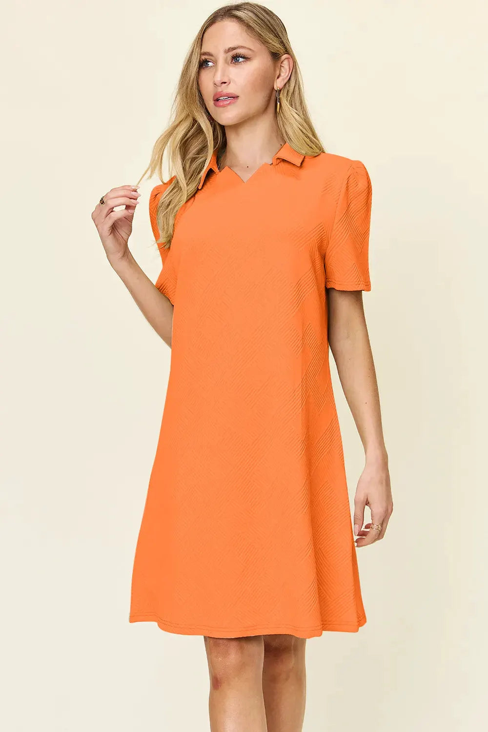 Double Take Full Size Texture Collared Neck Short Sleeve Dress by Double Take