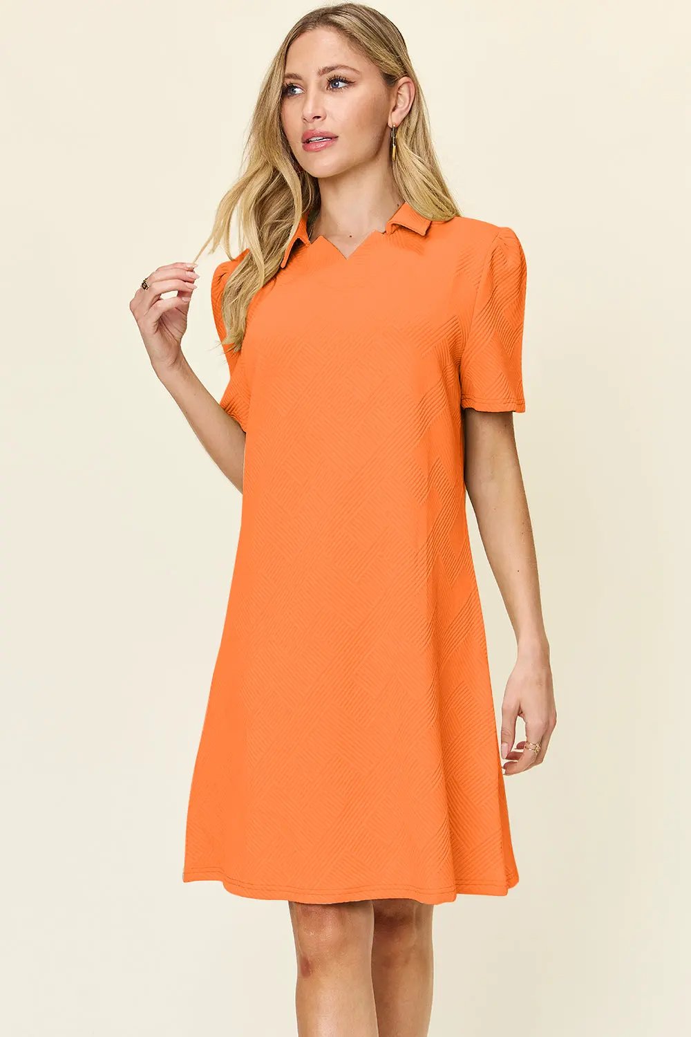Double Take Full Size Texture Collared Neck Short Sleeve Dress by Double Take
