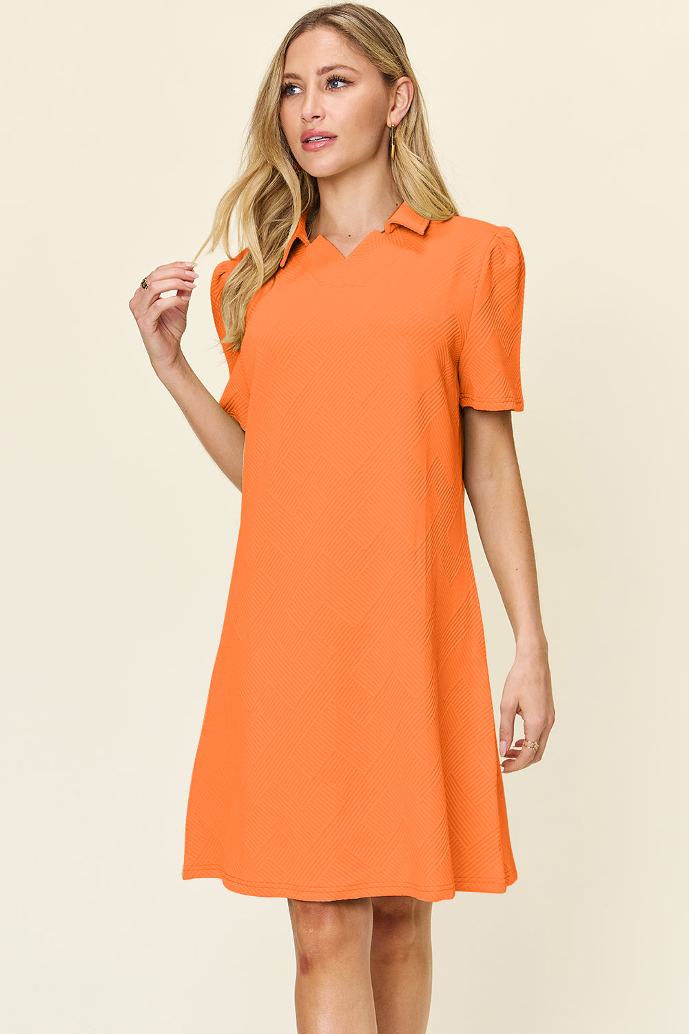 Double Take Full Size Texture Collared Neck Short Sleeve Dress by Double Take