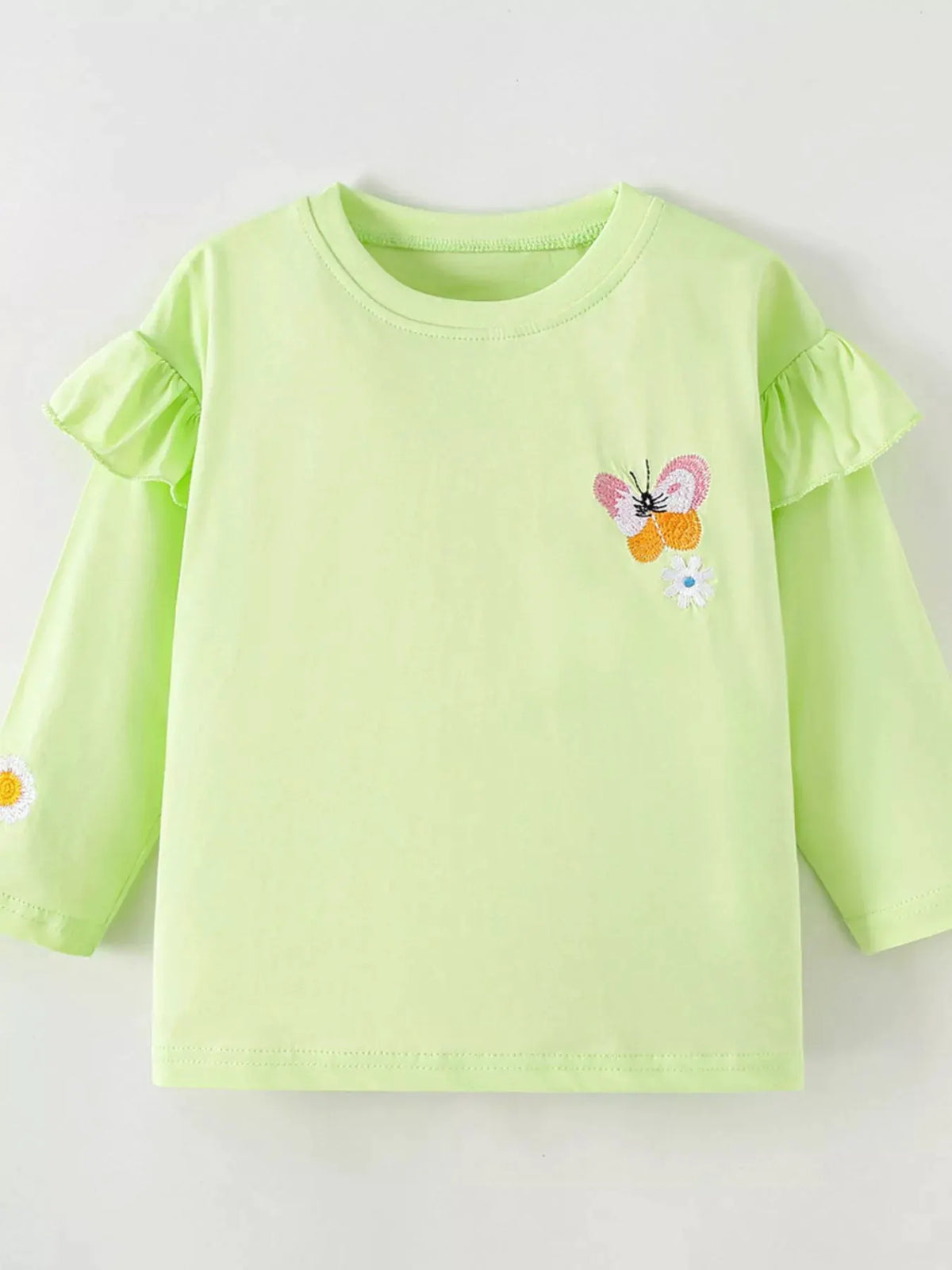 Children's Butterfly Embroidered Ruffled Long Sleeve T-Shirt by Trendsi