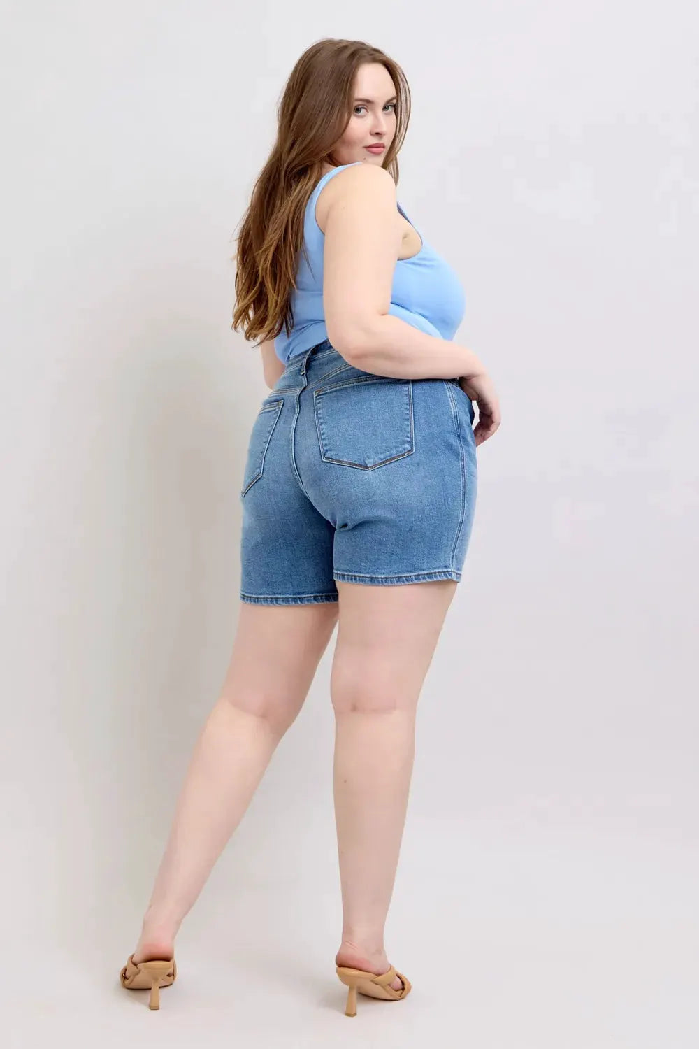 Judy Blue Full Size 2 Button Denim Shorts with Pockets Plus Size by Judy Blue
