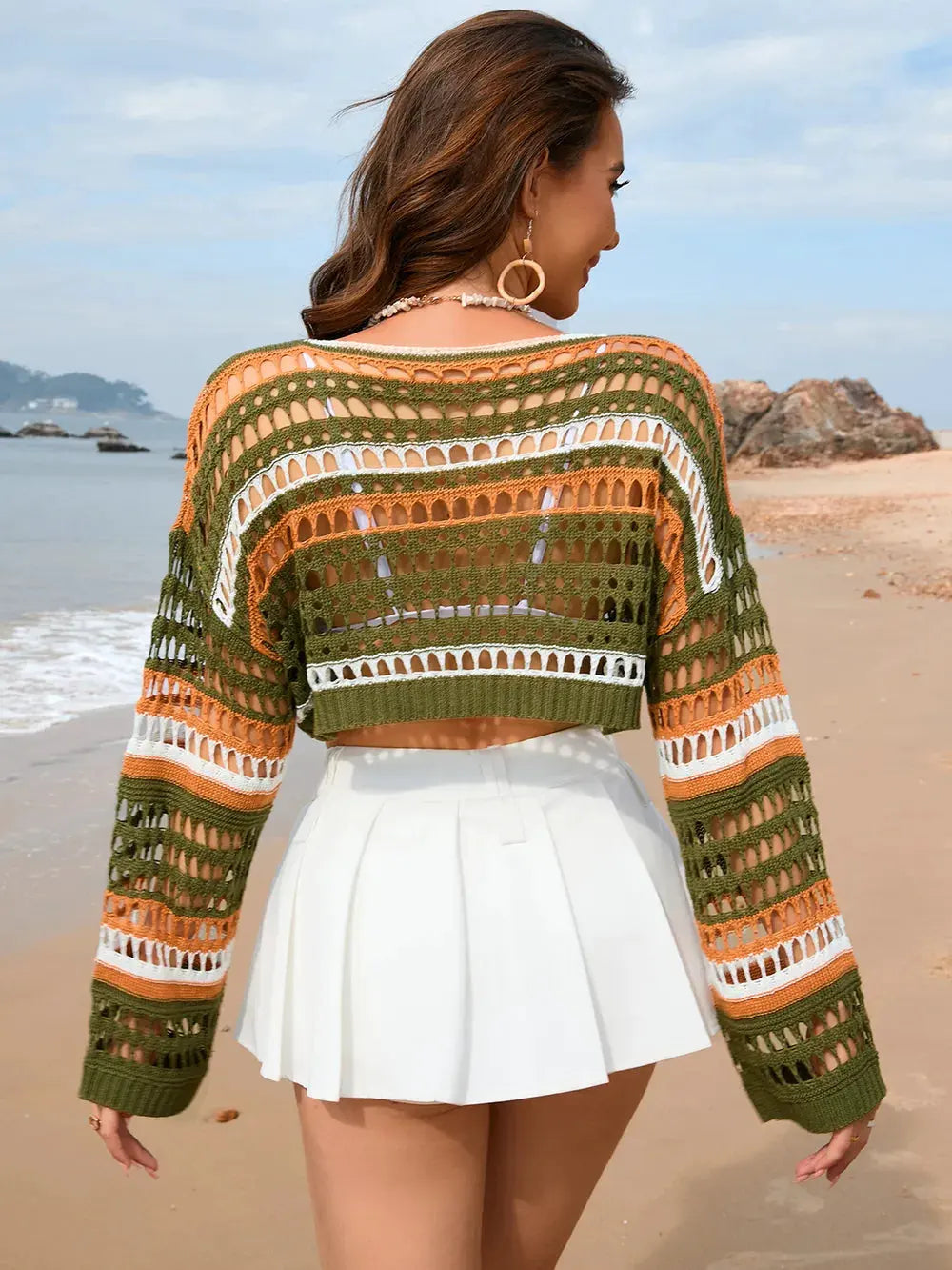 Openwork Boat Neck Dropped Shoulder Cover-Up by Partner Labels